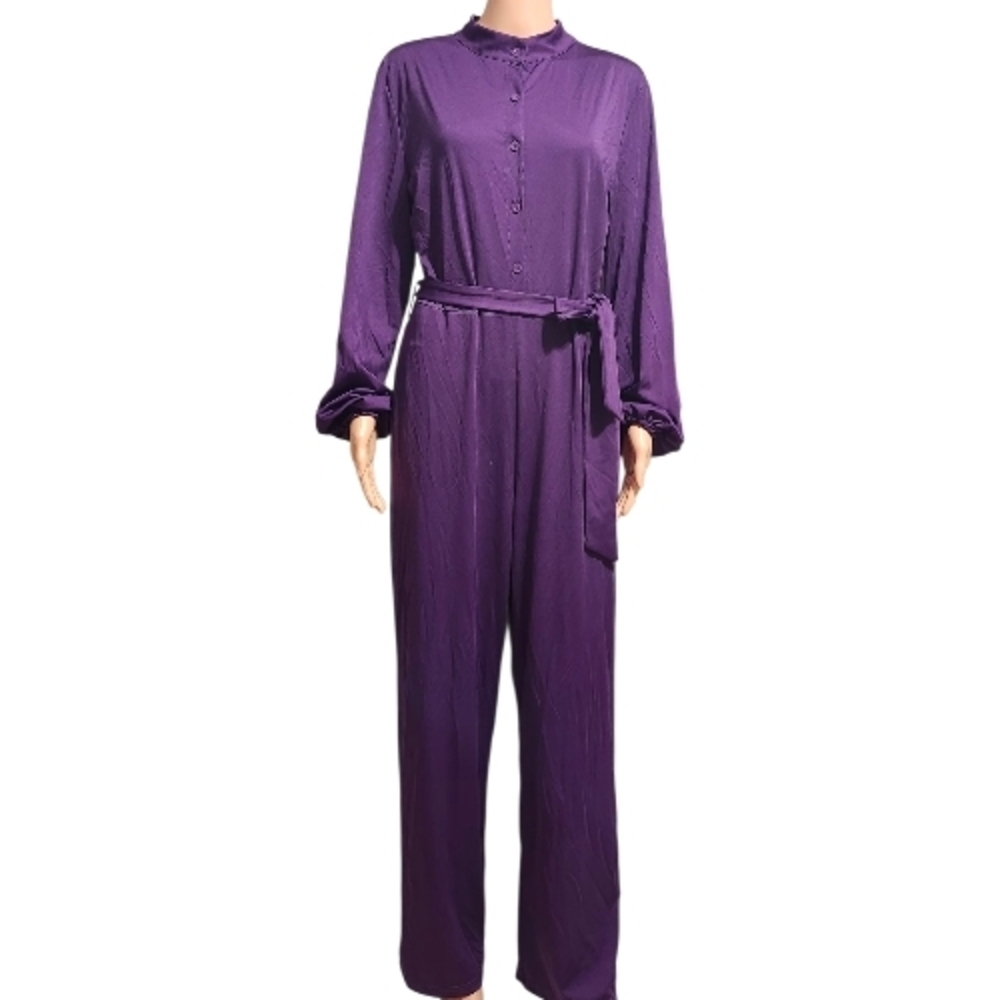 A Classy Chic Boutique Purple Long-Sleeve Belted Jumpsuit - Picture 3 of 6